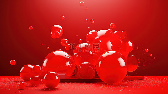 动态明亮背景上广告红色弹性 3d 口香糖气泡的创意模板