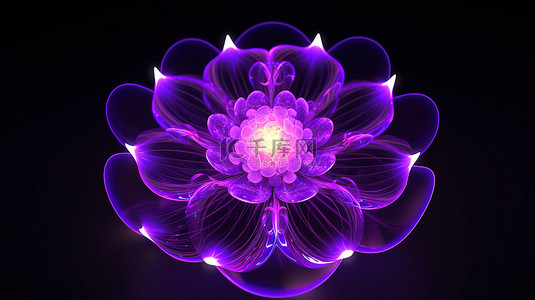 中紫色背景图片_4k 超高清品质黑色背景下 3D 插图中闪亮的紫色灯光的盛开装饰