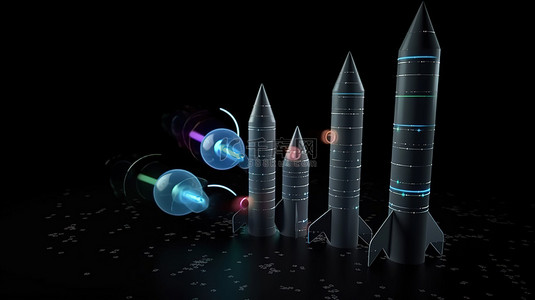 用于网络分析和社交媒体营销的 3d 渲染火箭图插图