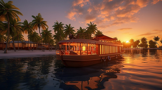 热带树木背景图片_在马尔代夫体验奢华的度假之旅，沐浴在迷人的日落光芒中
