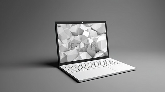 聚设计背景图片_具有低聚设计的简约白色笔记本电脑的 3D 渲染