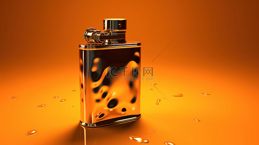 橙色背景插画背景图片_充满活力的橙色背景上单色打火机液体的 3D 渲染