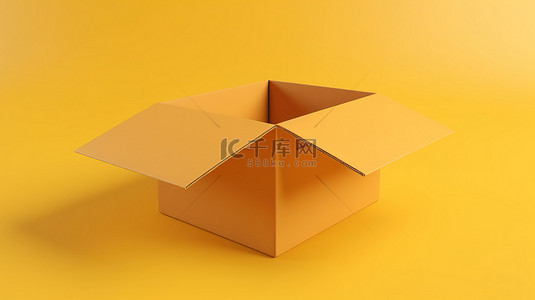 黄色礼物盒子背景图片_鲜艳的黄色背景上引人注目的 3D 纸板箱非常适合包装