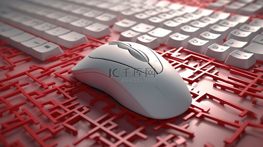 连接到计算机鼠标的红色和白色搜索的 3D 插图