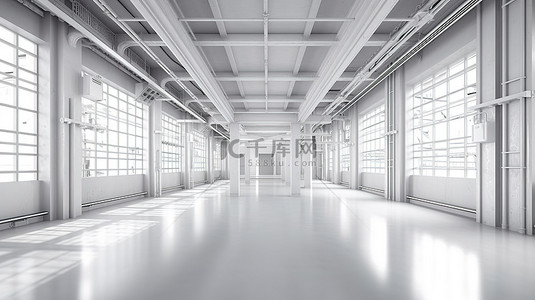 工厂内部背景图片_空工厂或仓库内部的时尚和原始 3D 渲染