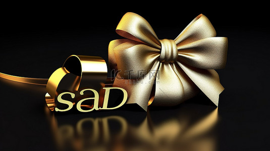 金色丝带标签背景图片_黑色背景上带有金色蝴蝶结和丝带的大甩卖 3D 标签