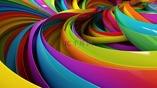 抽象创意彩色渐变背景图片_带有卷曲彩虹图案的充满活力的 3D 渲染条纹背景