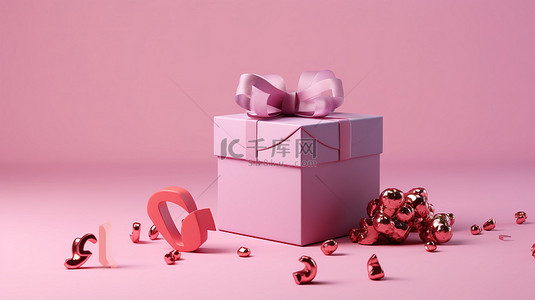 粉红色背景上带有问号的惊喜盒 3D 插图