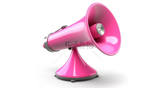 尖叫连连背景图片_带有粉红色口音的绿色扩音器扬声器，以 3D 渲染并隔离在白色背景上