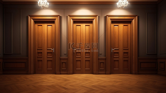 门地板背景图片_走廊里紧闭的木门的插图