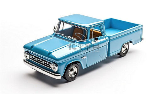 汽车节背景图片_白色背景，带有蓝色皮卡车的 3D 渲染