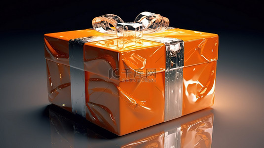 令人惊叹的 3D 渲染中的白色弓形橙色礼盒