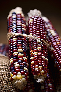 红色食品背景图片_带有蓝色条纹和白色圆点的红色甜玉米