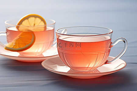 桌子上有两杯粉红色的茶