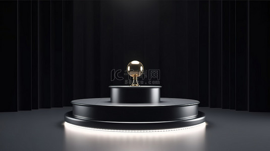 带照明灯泡的圆形舞台讲台的优雅 3D 渲染