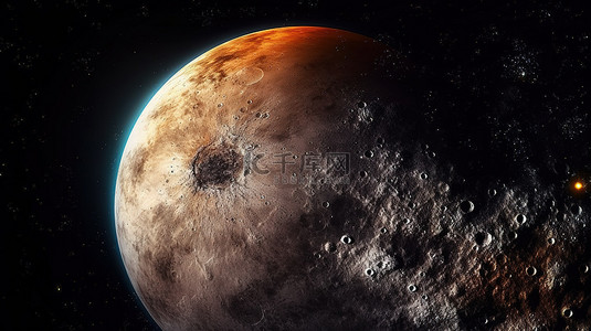 月球背景图片_宇宙中的月球景观 3D 渲染