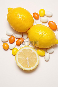 海滨制药背景图片_柠檬和维生素 C 丸