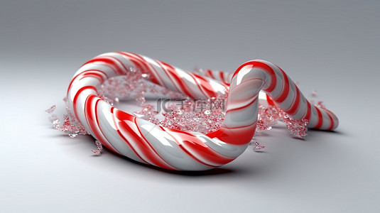 甜甘蔗背景图片_圣诞节经典条纹的逼真糖果手杖的 3D 渲染
