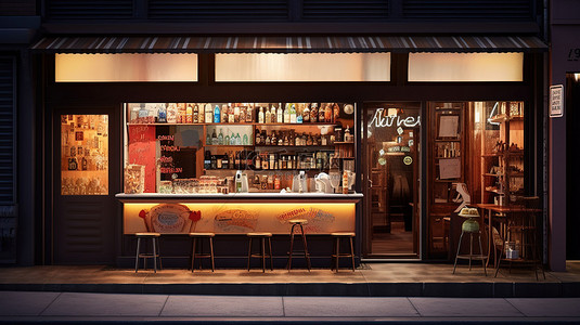 便利店门头设计背景图片_时尚酒吧店面的 3D 渲染设计