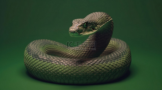 绿色背景隔离 3d 眼镜王蛇蛇雄伟的捕食者