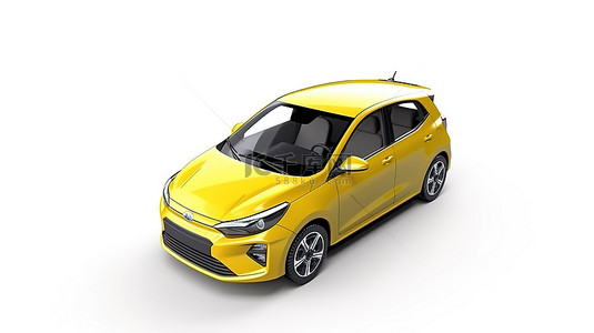 豪华车背景背景图片_适合城市生活的黄色掀背式紧凑型汽车的 3D 插图