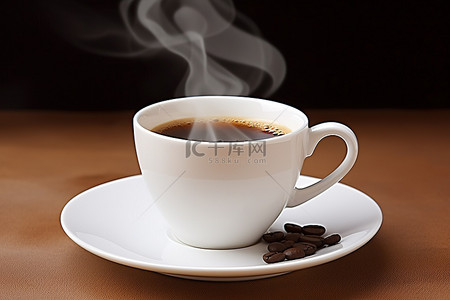 咖啡原料背景图片_一杯咖啡，一壶热气腾腾的咖啡坐着