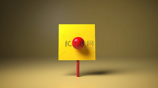 红色图钉和未填充的黄色便签的 3D 渲染