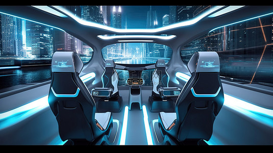 元宇宙城市背景图片_从未来运输车的前部内部看元宇宙城市的 3D 渲染