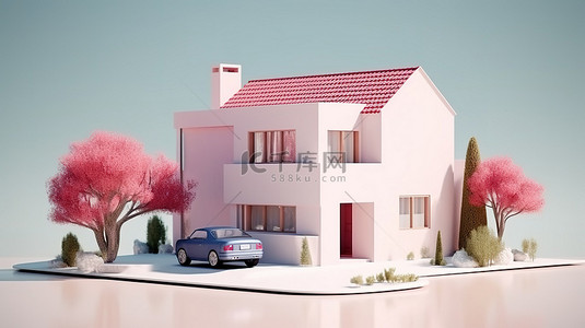 物业保安背景图片_白墙上住宅物业的 3D 渲染插图