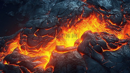 火焰喷发背景图片_炽热的熔岩喷发 3d 渲染熔融岩浆纹理