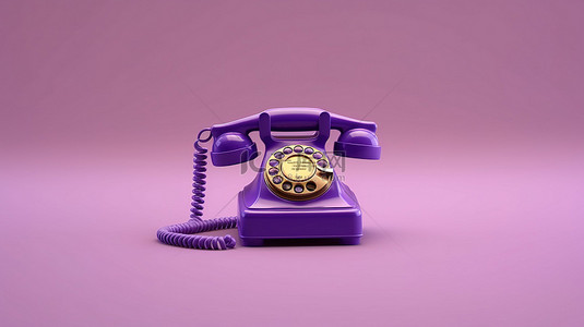 紫色背景下老式紫色手机的 3D 插图