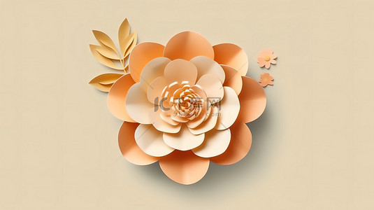 带剪切路径的纸张风格 3D 渲染花卉艺术
