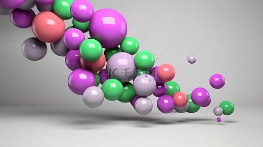灰色绿色背景图片_灰色背景下紫色绿色粉色和白色飞球的抽象 3D 渲染