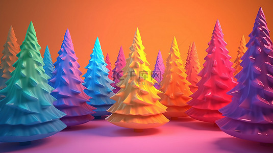 喜庆节日快乐背景图片_充满活力和喜庆的 3D 渲染冬季圣诞树背景