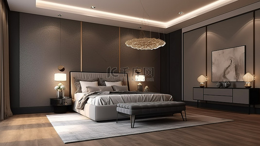 时尚豪华背景图片_时尚豪华的现代卧室，令人惊叹的 3D 渲染