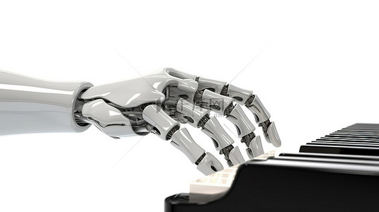 孤立的白色背景机器人手在 3D 渲染中打字或弹钢琴手势