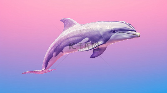 夏天夏天背景背景图片_粉红色背景展示蓝色 tursiops truncatus 海洋或海宽吻海豚，采用优雅的双色调风格 3D 渲染