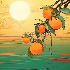 秋天柿子树背景图片_橘子垂下来