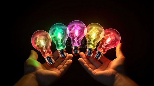 脑灯泡创新背景图片_手持充满活力的灯泡激发创意和创新