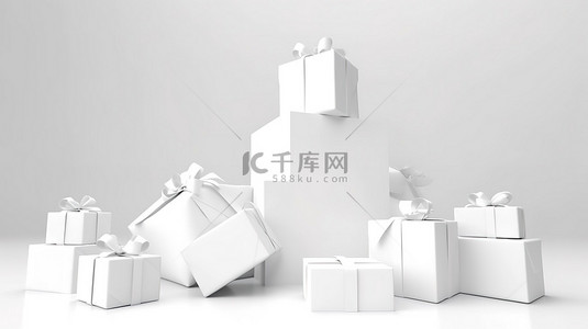 原始背景背景图片_原始背景上白色礼品盒的优雅 3D 渲染，非常适合购物和促销