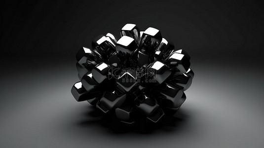 黑色晶格状背景图片_浮动黑色几何形状的 3d 渲染