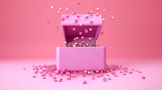 新年晚会背景背景图片_打开粉红色礼品盒 3D 插图