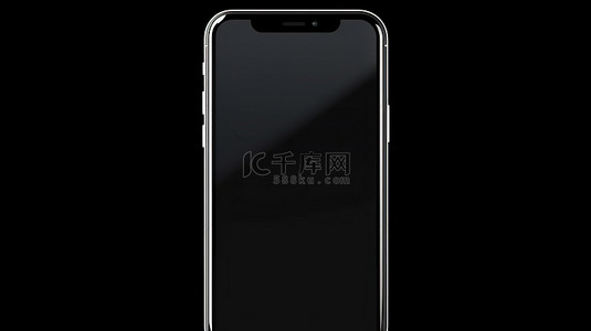 带全屏显示的空白智能手机模型的黑色背景 3D 渲染