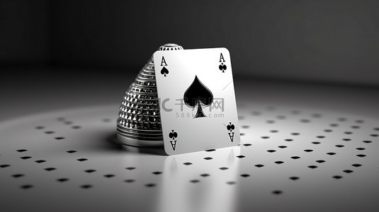 标准扑克尺寸 3D 赌场游戏渲染插图中俱乐部杰克扑克牌的现代黑白设计