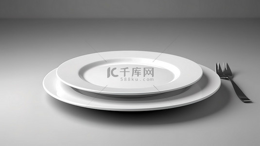 白色盘子的独立 3D 渲染，干净的表面上没有食物