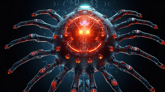 持有带有二进制代码的病毒感染聊天机器人的机器人的 3D 渲染