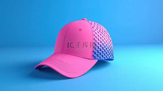 3d 渲染的蓝色背景上双色调时尚的粉色棒球帽