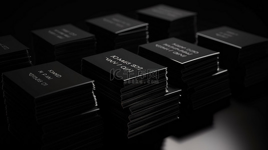 灰色背景商务背景图片_3d 渲染中堆叠的黑色名片