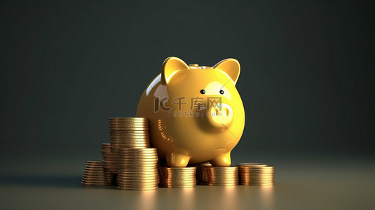 财富基金背景图片_3d 存钱罐中堆积的金币是储蓄存款和财富的象征