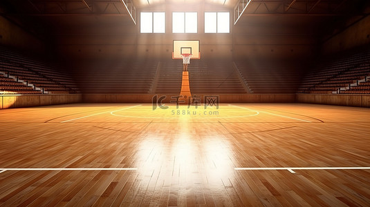 打篮球背景背景图片_阳光明媚的空球场，带篮板的篮球场的 3D 渲染背景